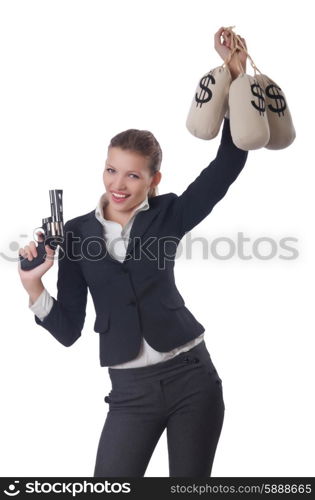 Woman gangster with gun and money