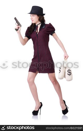 Woman gangster with gun and money