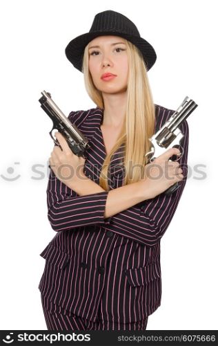 Woman gangster with gun in vintage concept