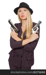 Woman gangster with gun in vintage concept