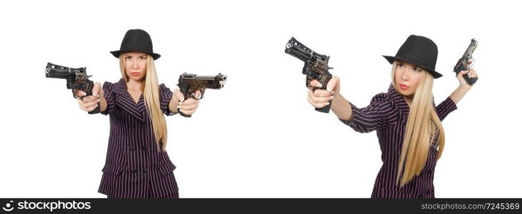 Woman gangster with gun in vintage concept