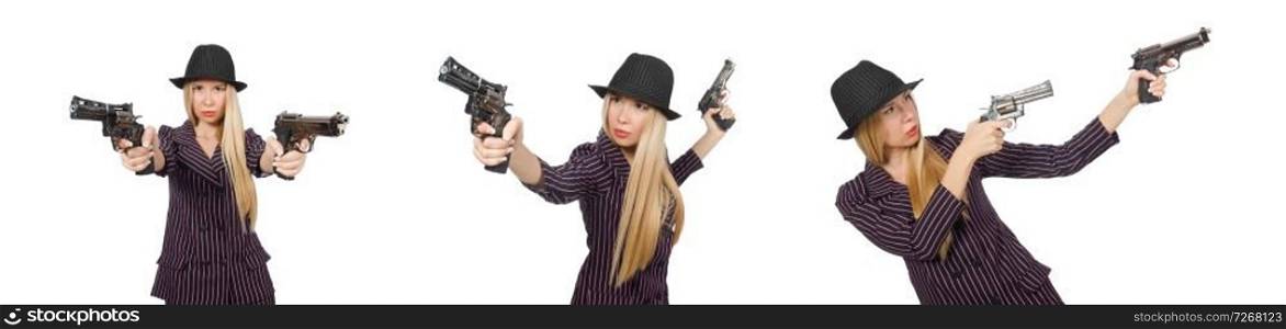 Woman gangster with gun in vintage concept