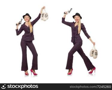Woman gangster with gun in vintage concept. The woman gangster with gun in vintage concept