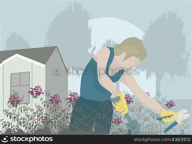 Woman gardening in the lawn