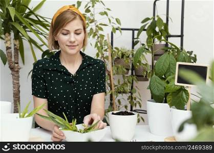 woman gardening indoors