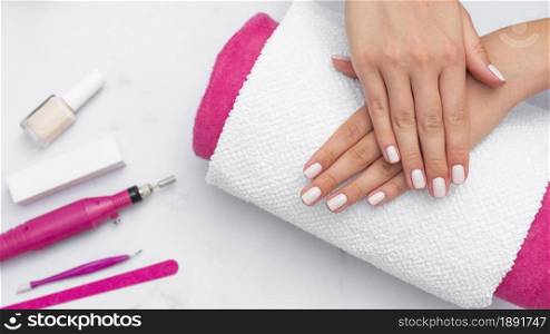 woman getting her manicure done at the salon. Resolution and high quality beautiful photo. woman getting her manicure done at the salon. High quality and resolution beautiful photo concept