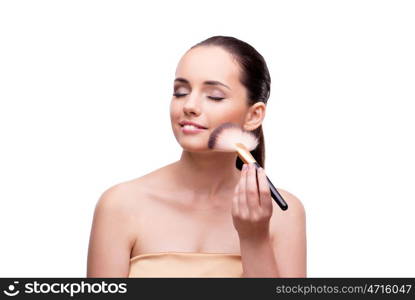 Woman getting make-up isolated on white