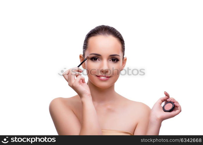 Woman getting make-up isolated on white