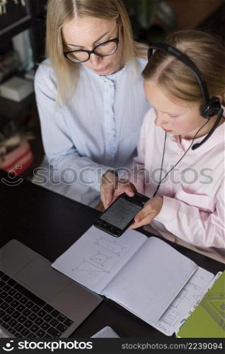 woman girl doing homework