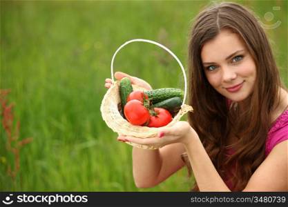 woman give vegetables to you