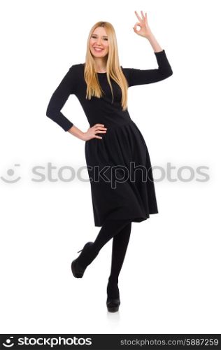 Woman giving thumbs up isolated on white