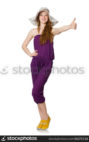 Woman giving thumbs up isolated on white