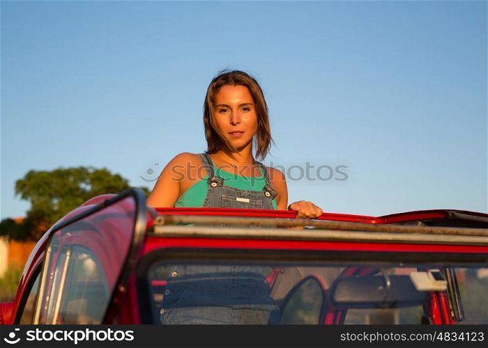 Woman going on a roadtrip in her convertible car