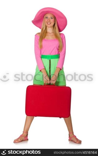 Woman going on summer vacation isolated on white