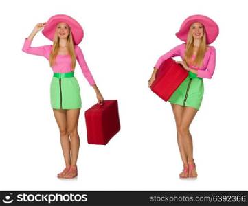 Woman going on summer vacation isolated on white