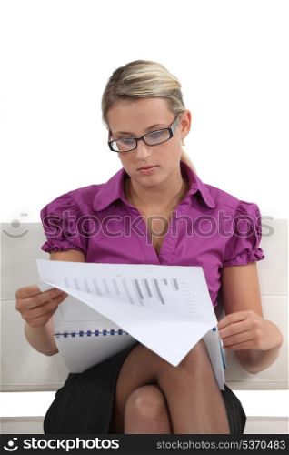Woman going over financial results