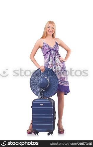 Woman going to summer vacation isolated on white