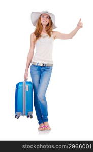 Woman going to summer vacation isolated on white