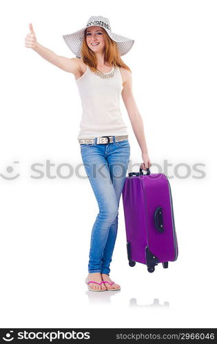 Woman going to summer vacation isolated on white