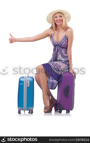 Woman going to summer vacation isolated on white