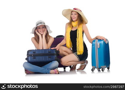 Woman going to summer vacation isolated on white