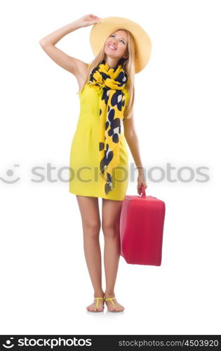 Woman going to summer vacation isolated on white