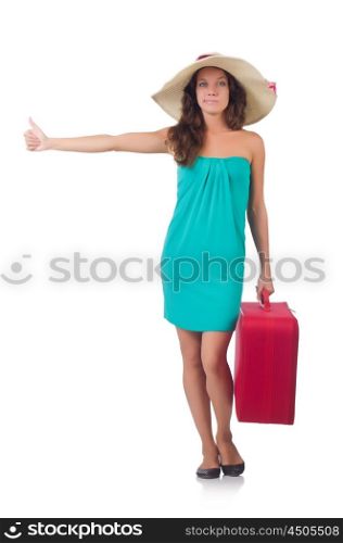 Woman going to summer vacation isolated on white
