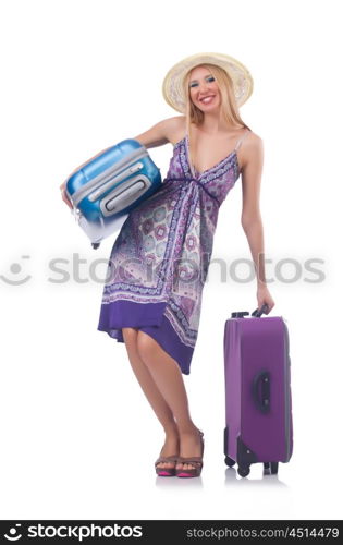 Woman going to summer vacation isolated on white