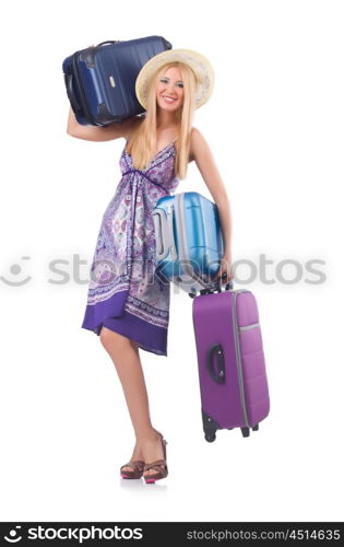 Woman going to summer vacation isolated on white