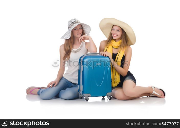 Woman going to summer vacation isolated on white