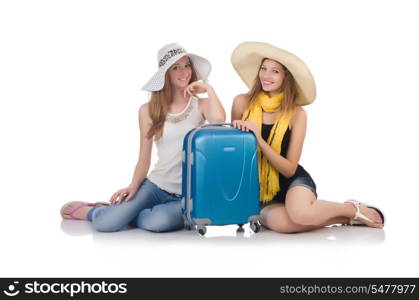 Woman going to summer vacation isolated on white