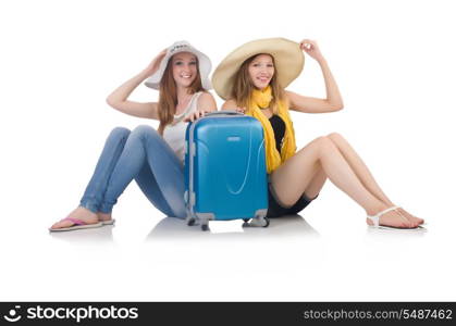 Woman going to summer vacation isolated on white