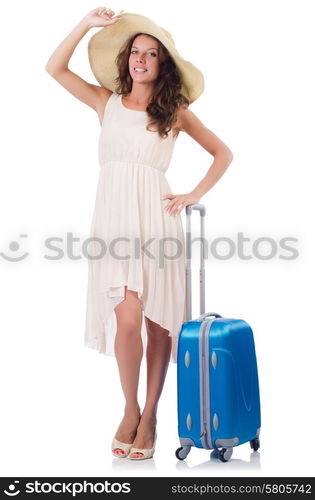 Woman going to summer vacation isolated on white