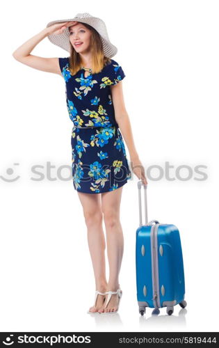 Woman going to summer vacation isolated on white