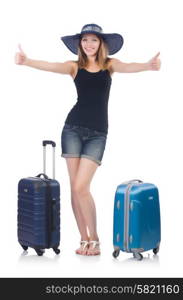 Woman going to summer vacation isolated on white