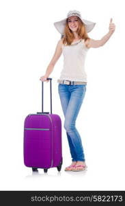 Woman going to summer vacation isolated on white