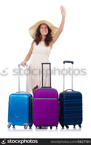 Woman going to summer vacation isolated on white