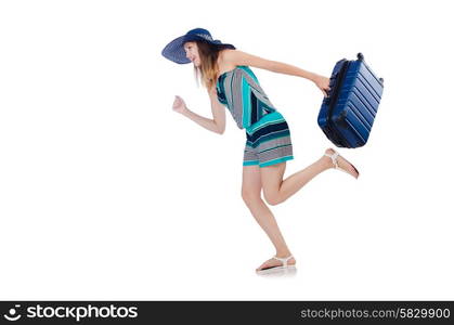 Woman going to summer vacation isolated on white