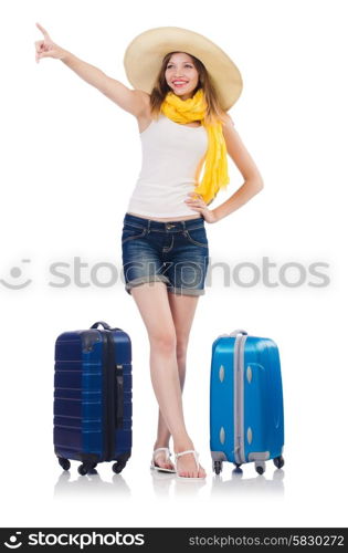 Woman going to summer vacation isolated on white