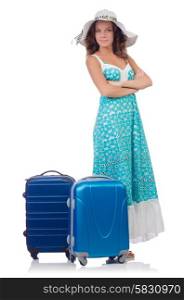 Woman going to summer vacation isolated on white