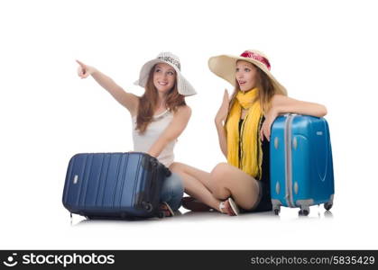 Woman going to summer vacation isolated on white