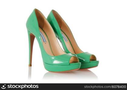 Woman green shoes isolated on white