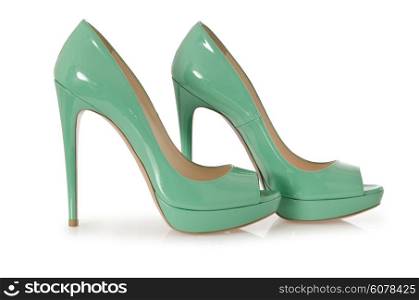 Woman green shoes isolated on white