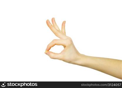 woman hand ok on white isolated