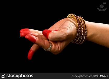 Woman hand showing Chatura hasta (meaning &acute;Square&acute;) of indian classic dance Bharata Natyam