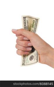 woman hand squeezing hundred dollars