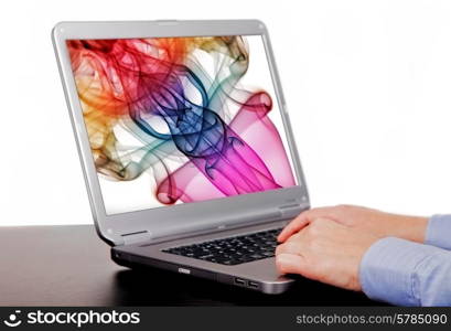 woman hand working with computer isolated on white