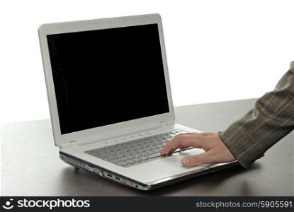 woman hand working with computer isolated on white