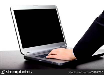 woman hand working with computer isolated on white&#xA;