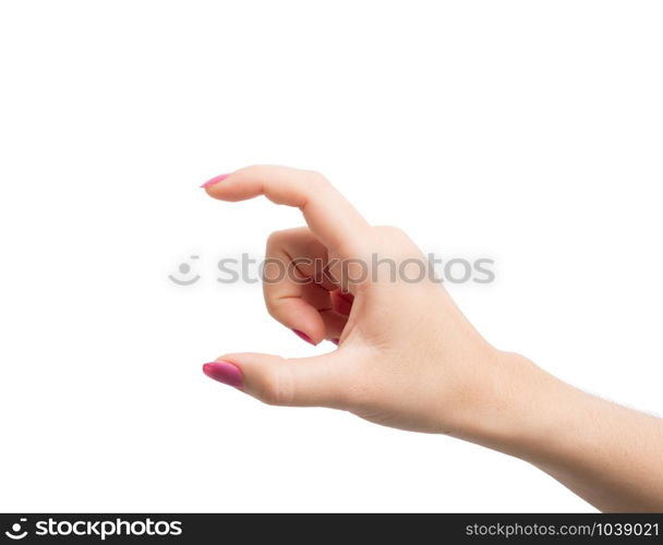 Woman Hands gestures on over white background